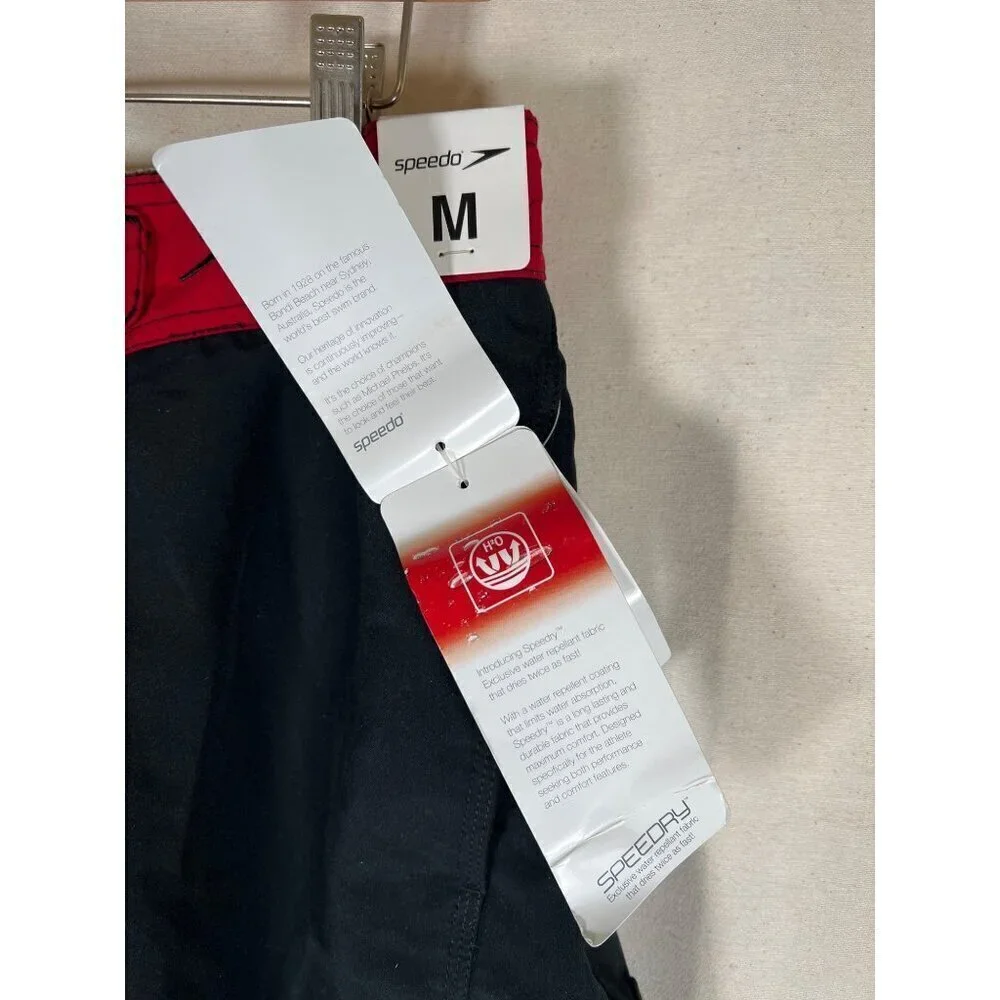 NWT Speedo Size M Black Red‎ Black Swim Shorts / Trunks Color Blocked Speedry